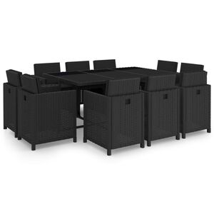 vidaXL 11-cz. zestaw mebli ogrodowych z poduszkami, rattan PE, czarny