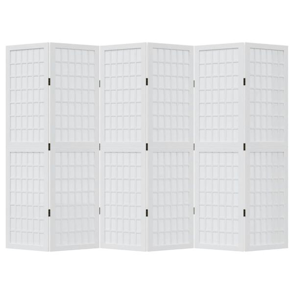 vidaXL Parawan pokojowy, 6-panelowy, biały, lite drewno paulowni