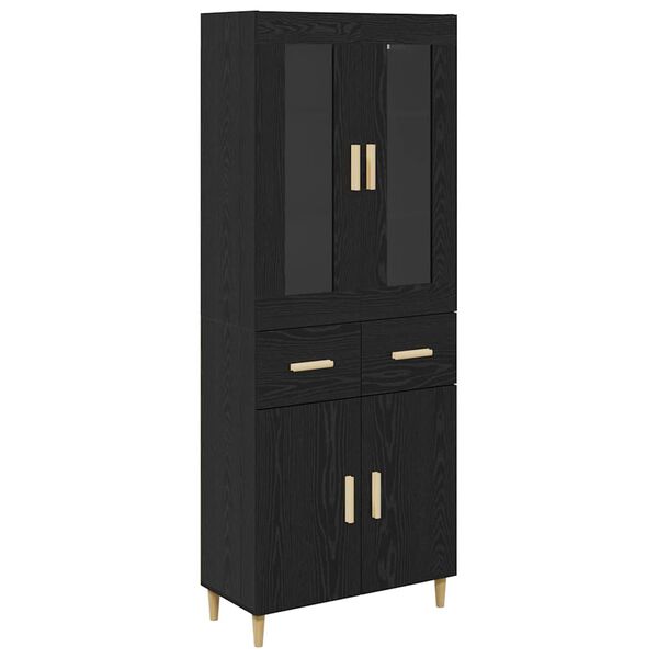vidaXL Highboard Czarny Dąb 69,5 x 34 x 180 cm Materiał drewnopochodny