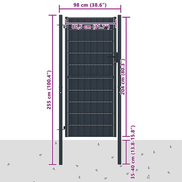 vidaXL Brama ogrodzeniowa PVC i stalowa 100x204 cm Antracyt