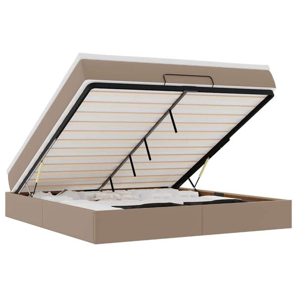 vidaXL Rama ł&oacute;żka otomana z materacem, cappucino, 180x200 cm, ekosk&oacute;ra