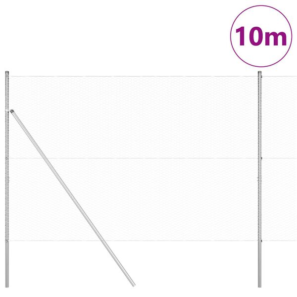 vidaXL Słupek ogrodzeniowy. Srebrny 10 x 1,5 m (siatka 25 mm) Stal