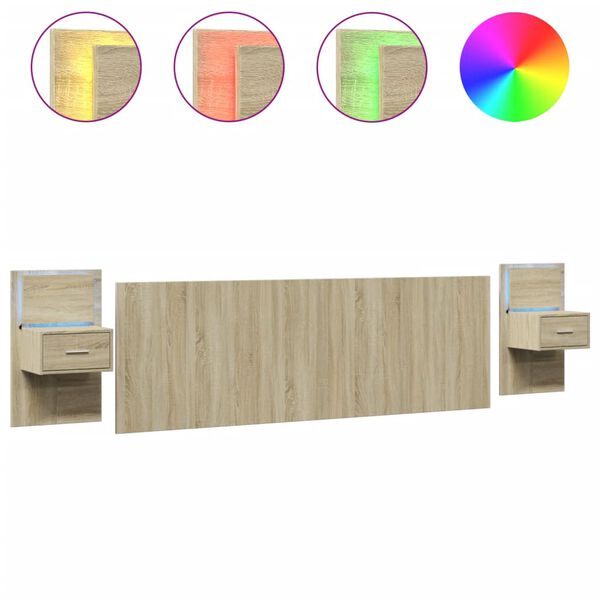 vidaXL Wezgłowie ł&oacute;żka z szafkami, dąb sonoma, 240 cm