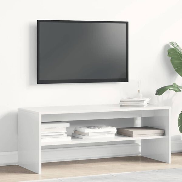vidaXL Szafka pod TV, biała, wysoki połysk, 100x40x40cm, płyta wi&oacute;rowa