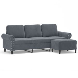 vidaXL 3-osobowa sofa z podn&oacute;żkiem, ciemnoszary, 180 cm, aksamit