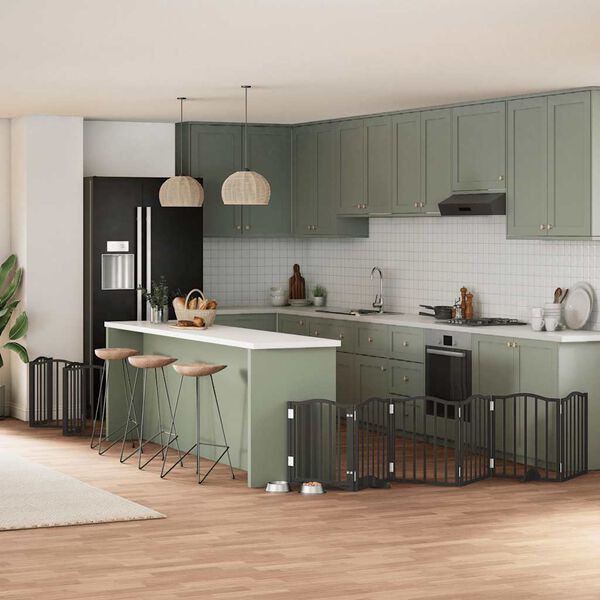 vidaXL Składana bramka dla psa, z drzwiami, 15 paneli, czarna, 750 cm