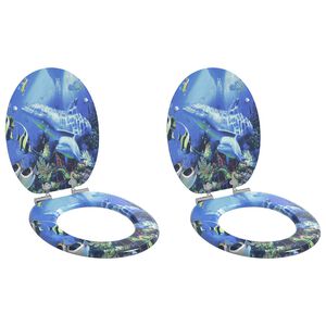 vidaXL Deski klozetowe wolnoopadające, 2 szt., MDF, wz&oacute;r w delfiny