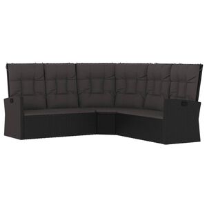 vidaXL Rozkładana sofa narożna z poduszkami, czarna, polirattan