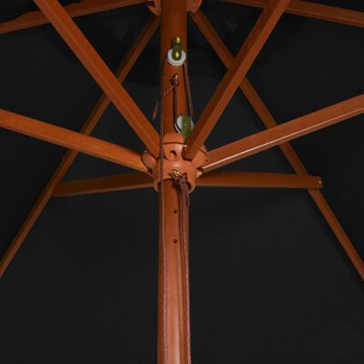 vidaXL Parasol ogrodowy na drewnianym słupku, czarny, 200x300 cm