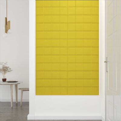 vidaXL Panele ścienne, 12 szt, jasnożółte, 60x15 cm, tkanina, 1,08 m²