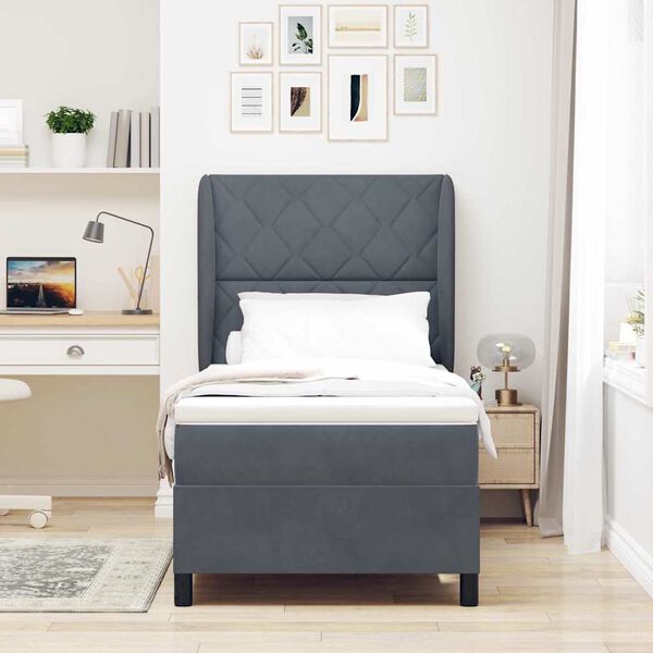 vidaXL Ł&oacute;żko sprężynowe z materacem Ciemnoszary 200 x 90 cm Poliester