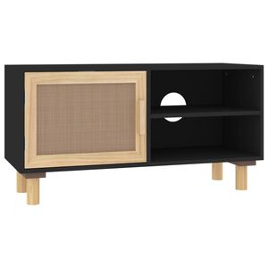 vidaXL Stolik pod TV, czarny, 80x30x40 cm, drewno sosnowe i rattan