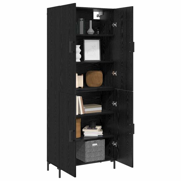 vidaXL Highboard Czarny dąb 69,5 x 34 x 180 cm Materiał drewnopochodny