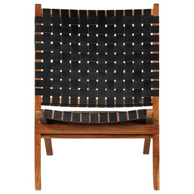 vidaXL Krzesło składane, czarne, skóra naturalna