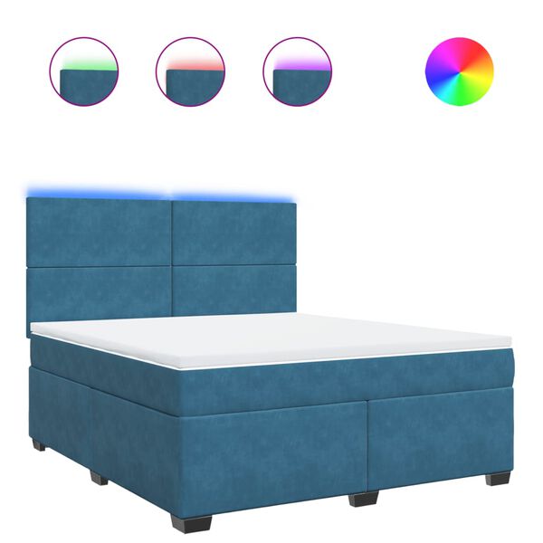 vidaXL Ł&oacute;żko kontynentalne z materacem, niebieskie, 180x200cm, aksamit