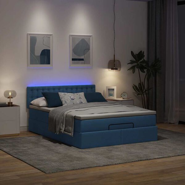vidaXL Ł&oacute;żko Ottoman z materacem i diodami LED Niebieski 140x190 cm