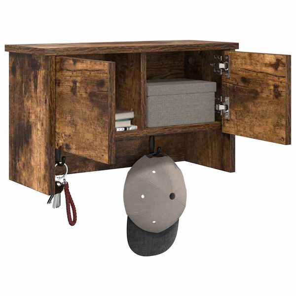 vidaXL Wieszak na płaszcze montowany na ścianie z p&oacute;łką Dąb wędzony