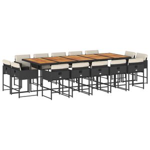 vidaXL 15-cz. zestaw mebli ogrodowych z poduszkami, czarny, rattan PE