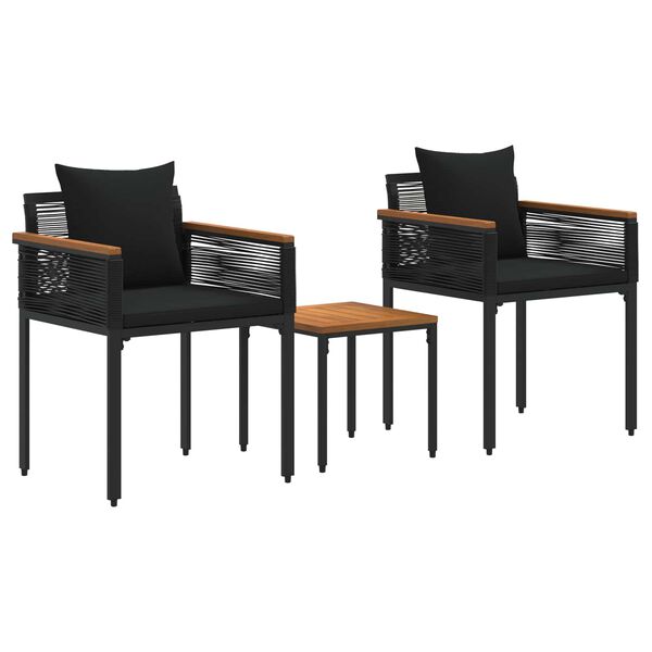 vidaXL Zestaw Mebli Ogrodowych z poduszką 3 pcs Czarny Rattan PE