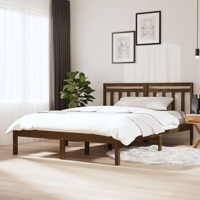 vidaXL Rama łóżka, brąz, lite drewno, 150x200 cm, 5FT, King Size