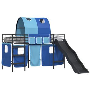 vidaXL Ł&oacute;żko piętrowe dla dzieci z zasłonami Czarny i niebieski Metal