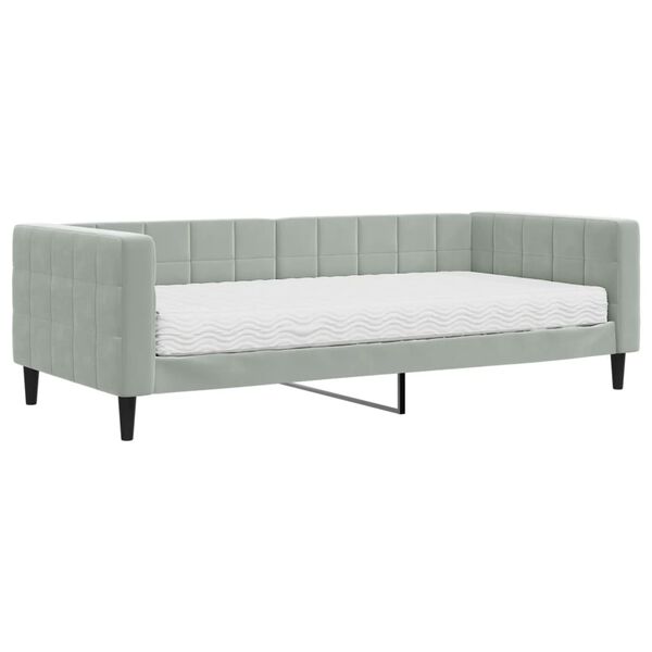 vidaXL Sofa z materacem do spania, jasnoszara, 90x200 cm, aksamit