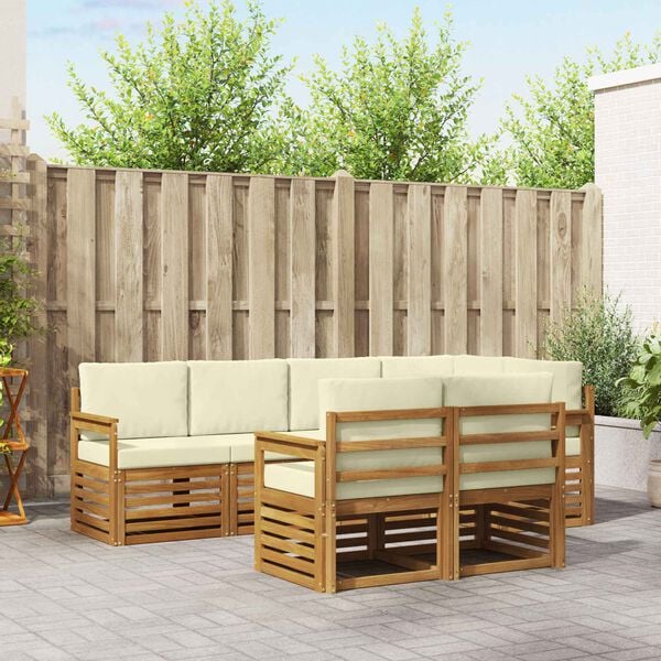 vidaXL Zestaw sofy narożnej z poduszką 7 pcs Naturalny i Kremowy