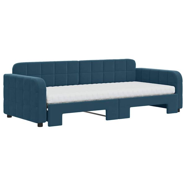 vidaXL Sofa rozsuwana z materacami, niebieska, 90x200 cm, aksamit
