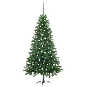 vidaXL Sztuczna choinka z lampkami i bombkami, 180 cm, zielona