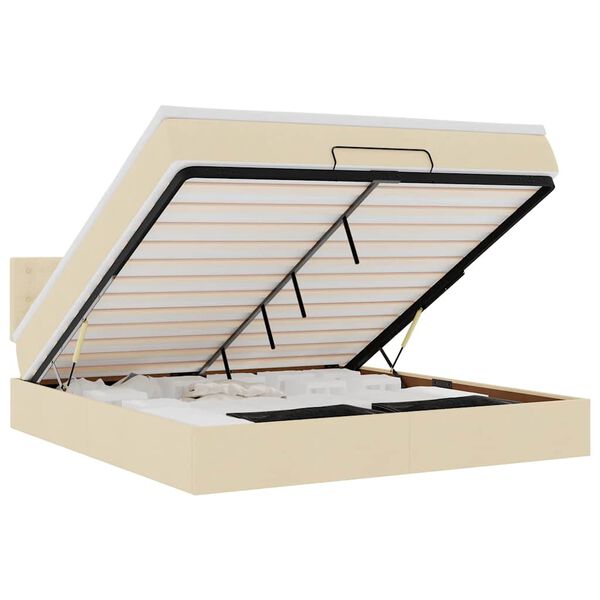 vidaXL Rama łóżka otomana z materacem, kremowa, 160x200 cm, tkanina