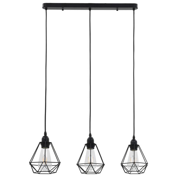 vidaXL Lampa sufitowa, diamentowe klosze, czarna, 3 żarówki E27