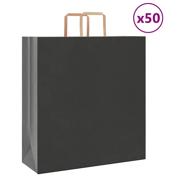 vidaXL Torby papierowe 50 szt. z uchwytami czarne 45x17x48 cm