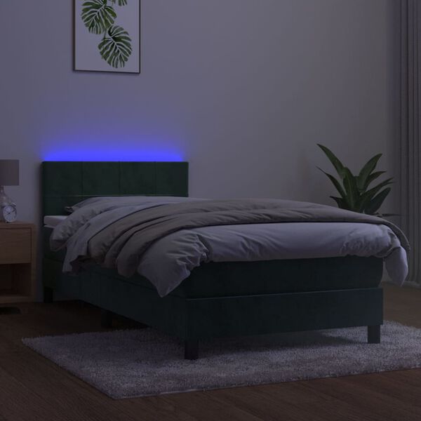 vidaXL Ł&oacute;żko kontynentalne z materacem i LED zielony aksamit 90x200 cm