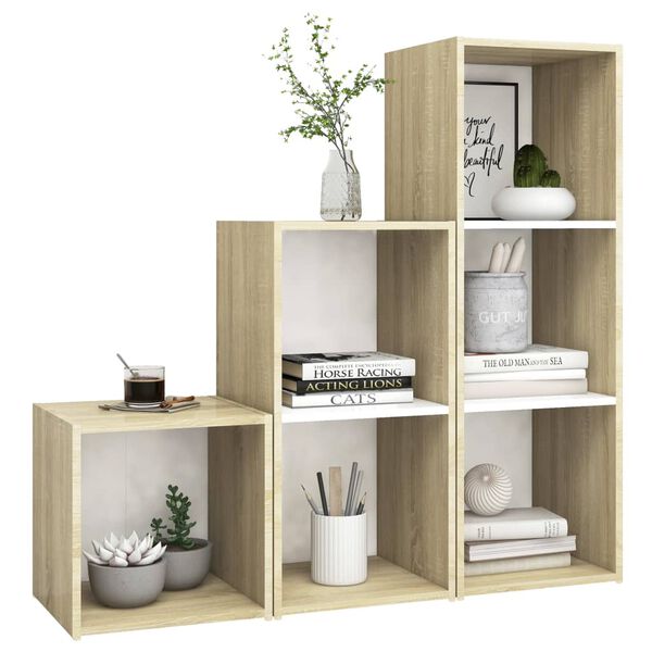 vidaXL 3-cz. zestaw szafek TV, biel i dąb sonoma, płyta wiórowa