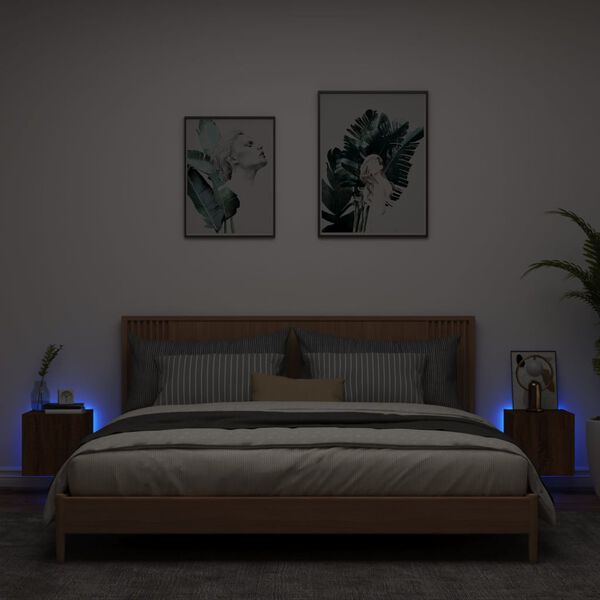 vidaXL Ścienne szafki TV z LED, 2 szt., brązowy dąb, 30,5x35x30 cm