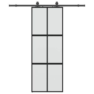 vidaXL Drzwi przesuwne z zestawem okuć czarne 76x205cm szkło hartowane