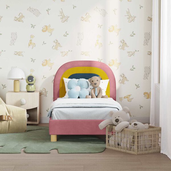 vidaXL Stelaż łóżka dla malucha z oparciem Różowy 70 x 140 cm Aksamit