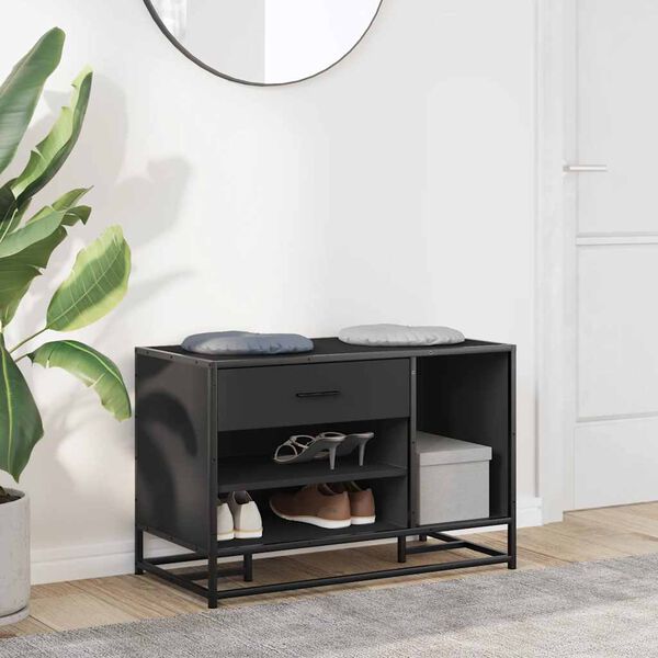 vidaXL Ławka na buty Czarna 80x40x53,5 cm Drewno i metal