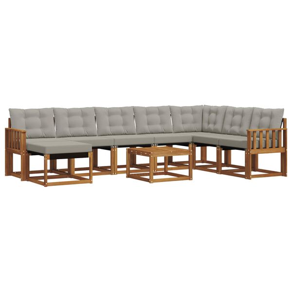 vidaXL Zestaw sof na zewnątrz z poduszką 9 pcs Naturalny i Jasny Szary