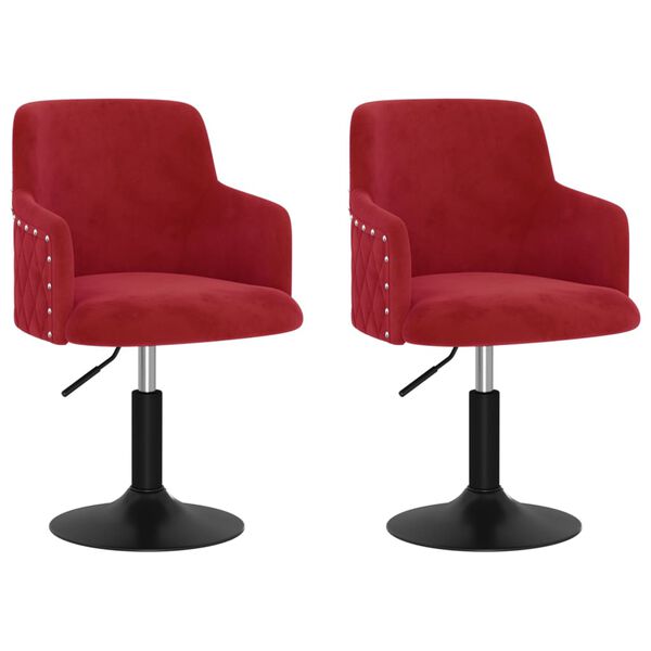 vidaXL Obrotowe krzesła stołowe, 2 szt., winna czerwień, aksamitne