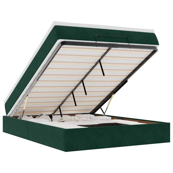 vidaXL Rama ł&oacute;żka otomana z materacem, zielona, 140x190 cm, aksamit