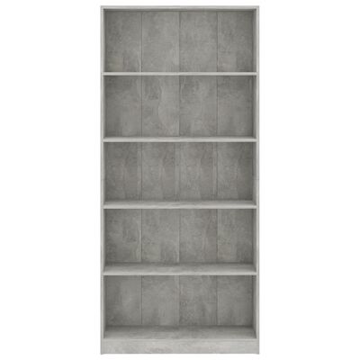 vidaXL Regał na książki z 5 półkami, betonowy szary, 80 x 24 x 175 cm