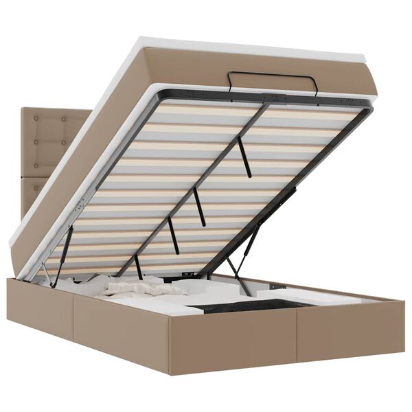 vidaXL Rama ł&oacute;żka otomana z materacem, cappucino, 120x190 cm, ekosk&oacute;ra