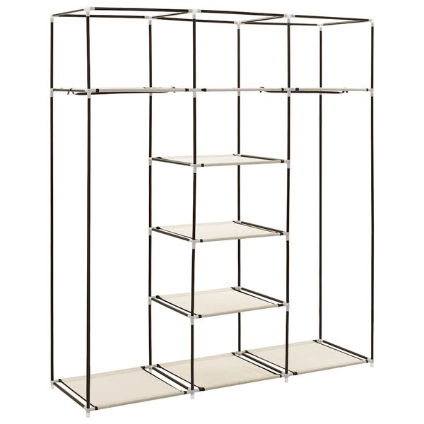 vidaXL Szafa z przegrodami i drążkami, kremowa, 150x45x175 cm, tkanina