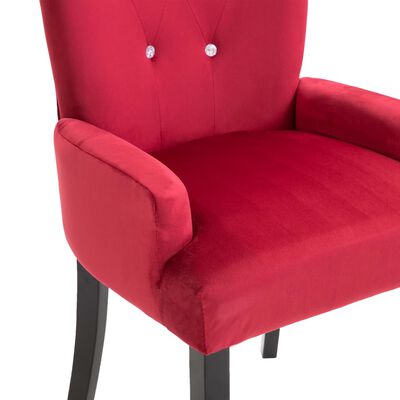 vidaXL Krzesła stołowe z podłokietnikami, 4 szt., czerwone, aksamitne