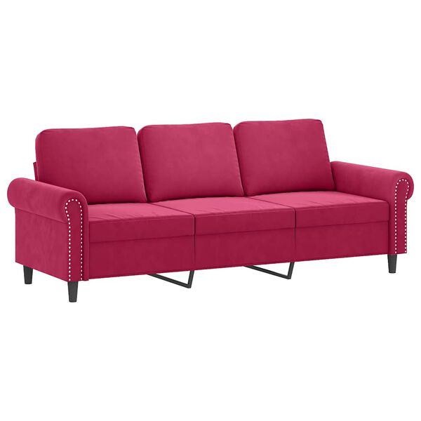 vidaXL 3-osobowa sofa z poduszkami, winna czerwień, 180 cm, aksamit