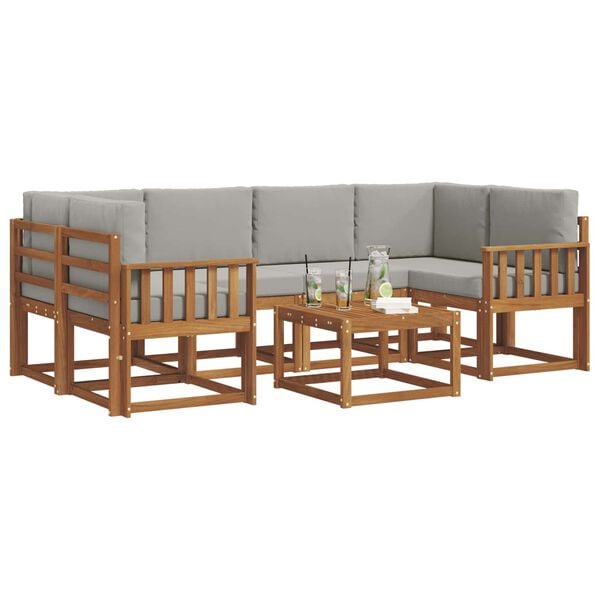 vidaXL Zestaw sof na zewnątrz z poduszką 7 pcs Naturalny i Jasny Szary