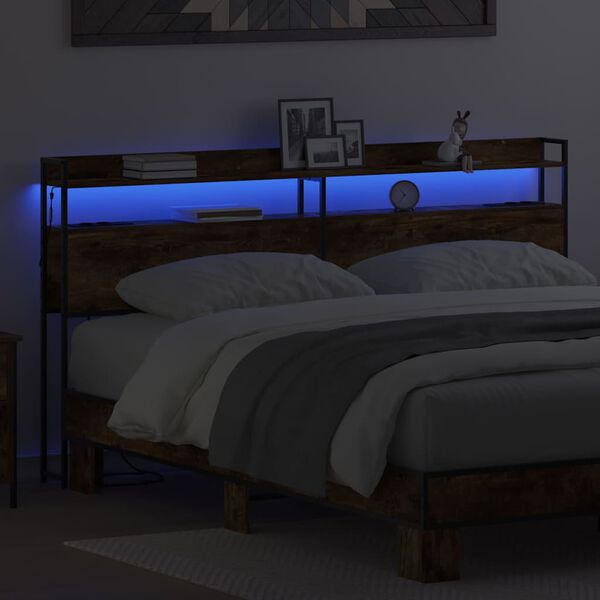 vidaXL Zagł&oacute;wek do przechowywania z p&oacute;łką Wędzony dąb 180 cm