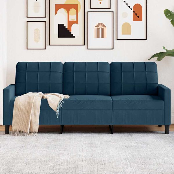 vidaXL Sofa 3-osobowa, niebieski, 180 cm, tapicerowana aksamitem