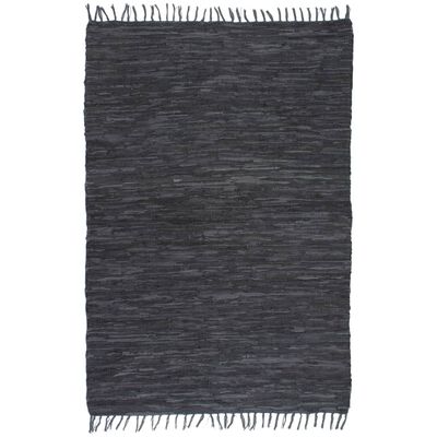 vidaXL Ręcznie tkany dywanik Chindi, skóra, 120x170 cm, szary